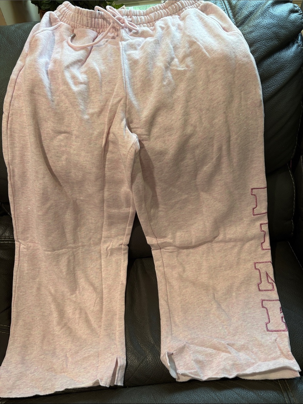 Victoria Secret Pink fleece wide leg sweatpants in heather pink petal woven